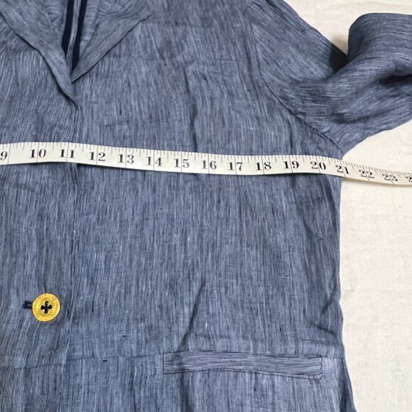 Ellen Tracy Women’s Linen Blazer Jacket Blue Pinstripe One Button Lightweight - Picture 7 of 12